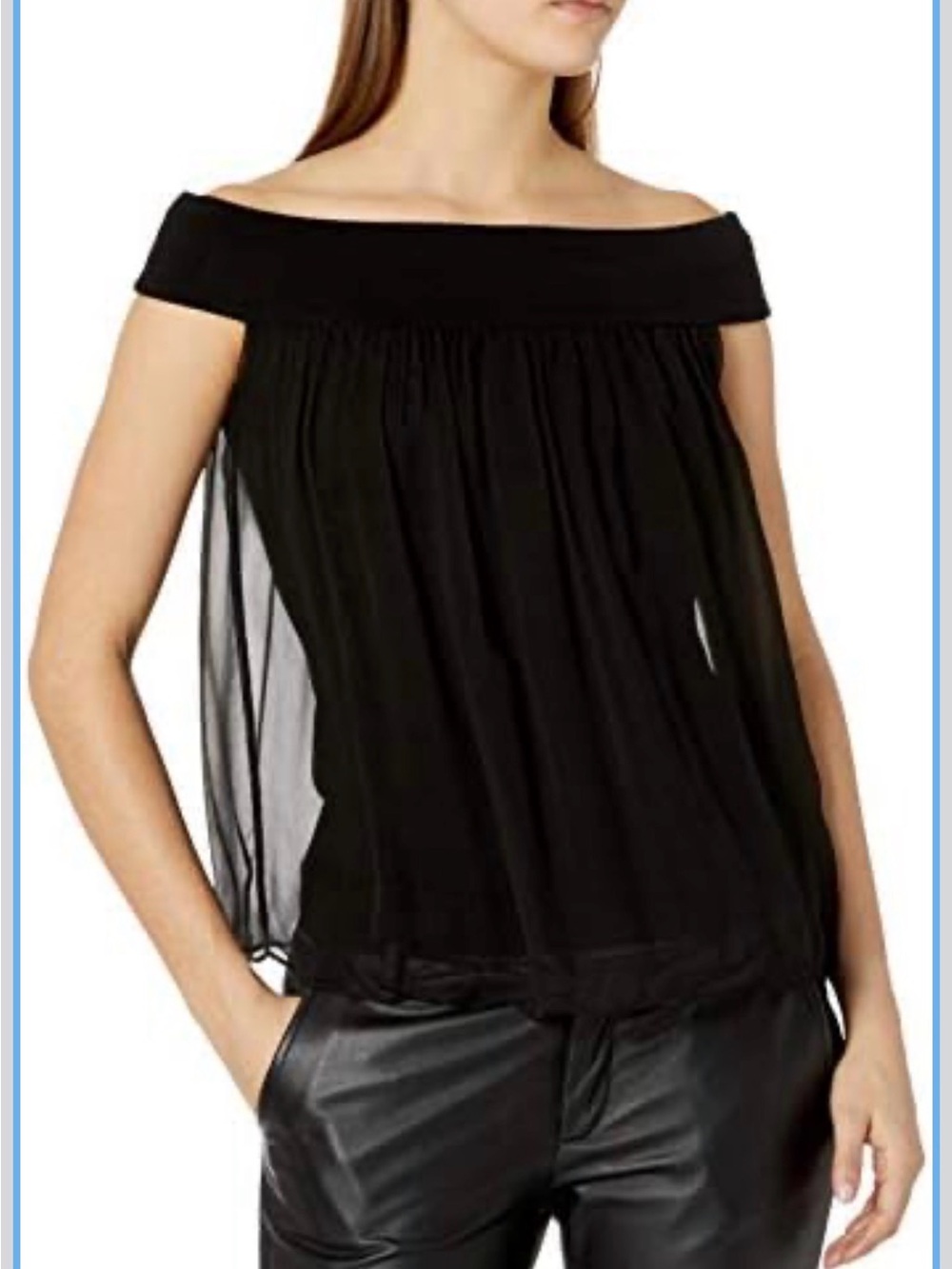 Bailey 44 Black Off Shoulder Sheer Chiffon Overlay Blouse Top Medium M